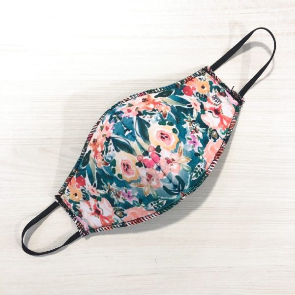 Cubre Boca de Neopren Floral fondo Azul