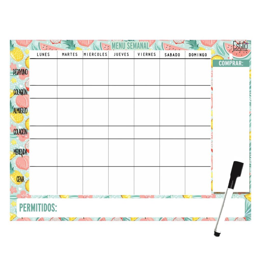 Menu Semanal Fruits (30 x 40 cm) Estilo personalizado