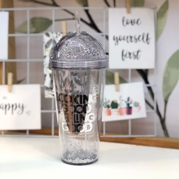 Vaso Alto Acrilico Glitter Plata